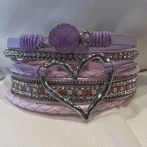 Bohemian Rhinestone Multilayer Love Heart Lavender Stone Bracelet NEW 🖤